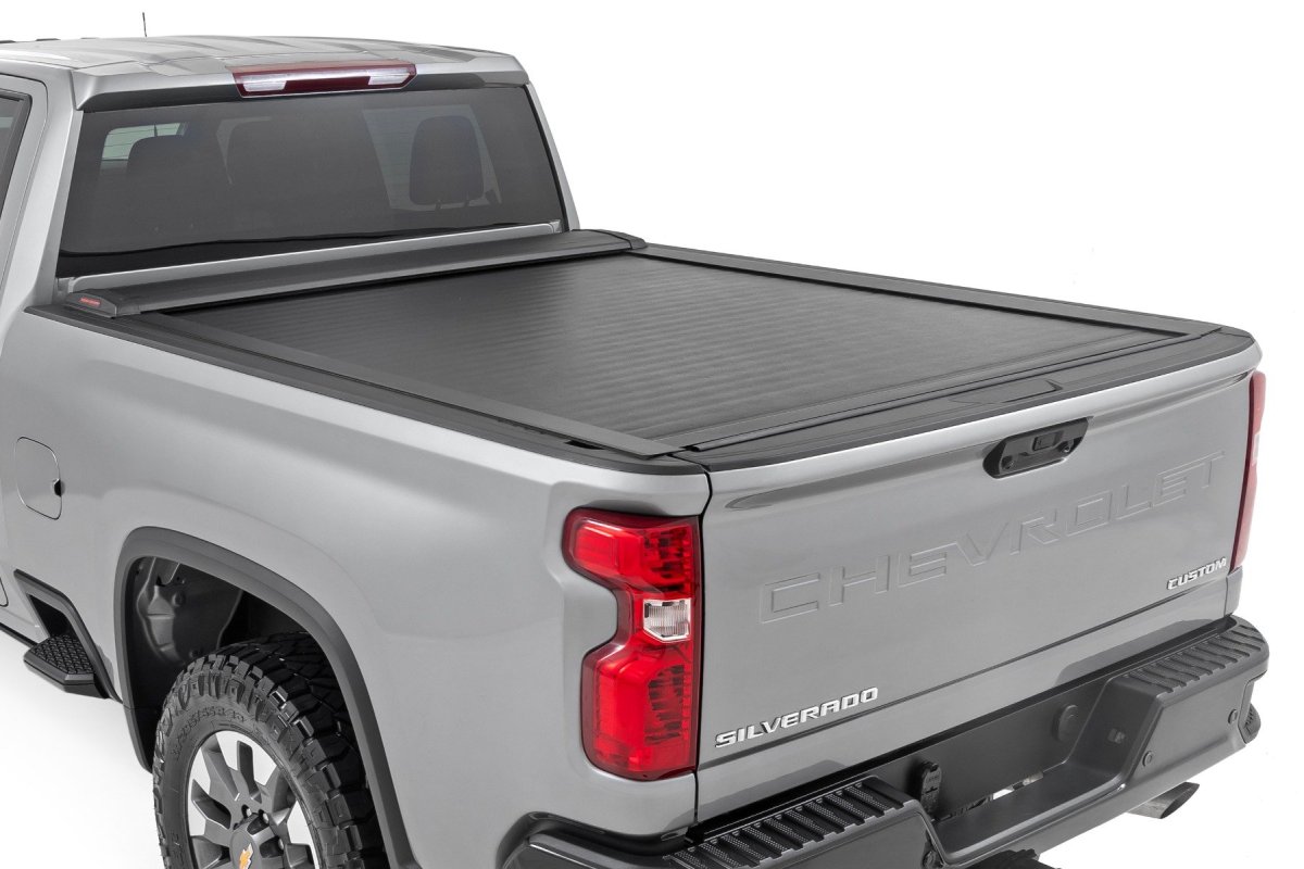 Chevrolet Silverado 2500 HD Retractable Bed Cover - Rough Country - Weather-Resistant Vinyl over Aluminum - Matte Black - '20-'24